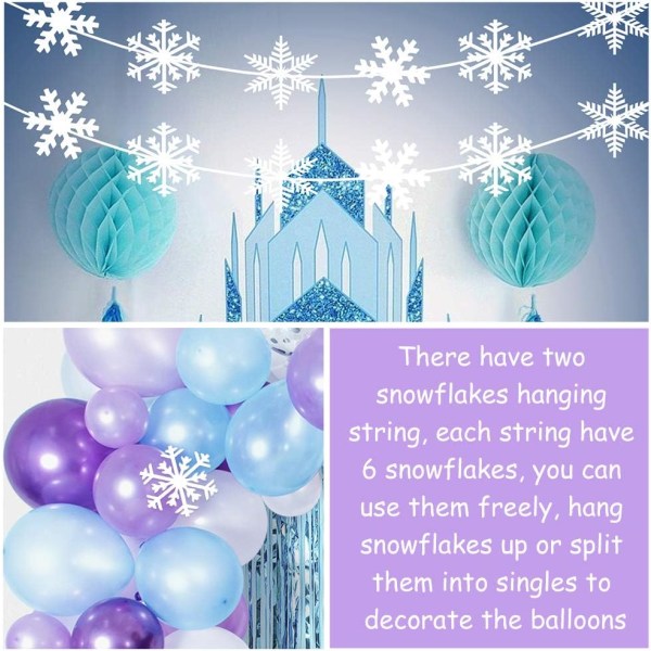 CHR RINE Girl Födelsedagsfestdekorationer, blå festdekorationer, snöflingadekorationer, 109 st ballonger, 2 st