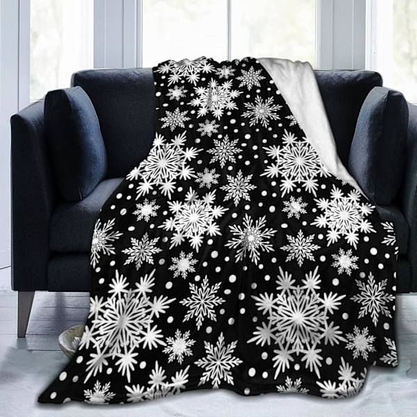 Vinter Snefnug Sort Cover Tæppe Super Blødt Varmt Fire Sæsoner Juledekoration Uldtæppe Til Seng Stol Bil Sofa Soveværelse 152,4 cm X 127,7 cm