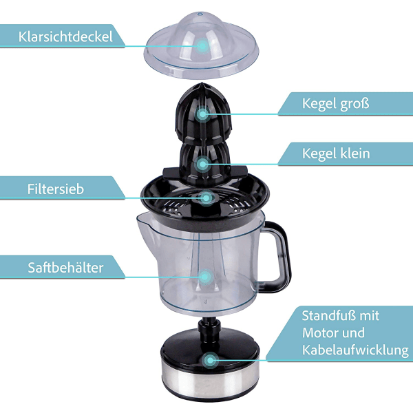 Elektrisk sitronpresser med høy saftutbytte - juicer, appelsinpresser 2 rotasjonsretninger - elektrisk juicer 2 kjegler