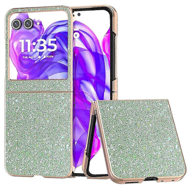 Skal för Motorola Razr 50 5G Elektropläterad Telefonfodral Färgglad Glitterdesign PU+TPU Skyddsfodral Lawn Green