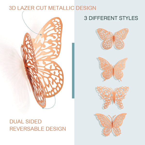 3D Kultaiset Perhonen Koristeet Perhonen Tarrat, XUNXMAS 48kpl 4 Tyyliä 3 Kokoa Perhonen Seinäkoriste Juhlat Syntymäpäiväkakku Koristeet