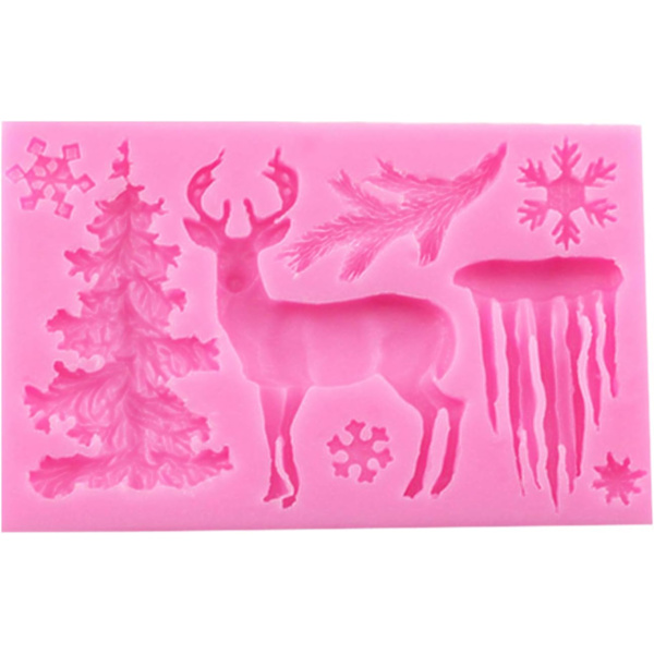 Silikone kageform julehjorte elg juletræ snefnug fondant chokoladeform kage wienerbrød bageform juledekoration (Pink)