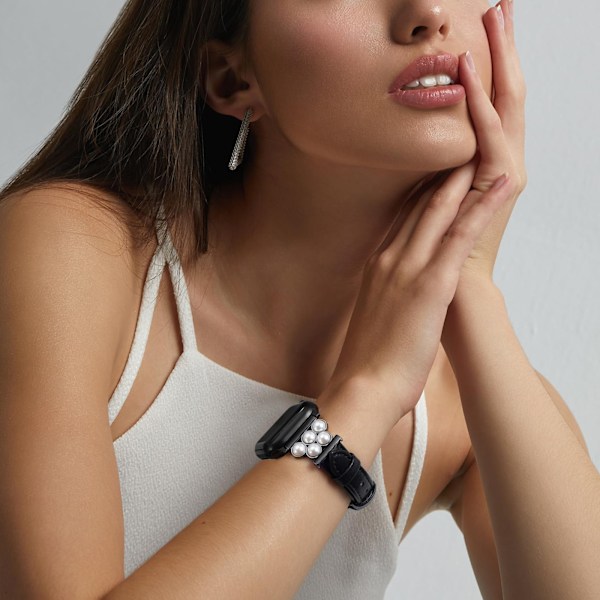 Passar Apple watchS10-1 generation klockarmband mikrofiberläder liten midja pärlmodeband Starlight 38mm/40mm/41mm/42（series10）