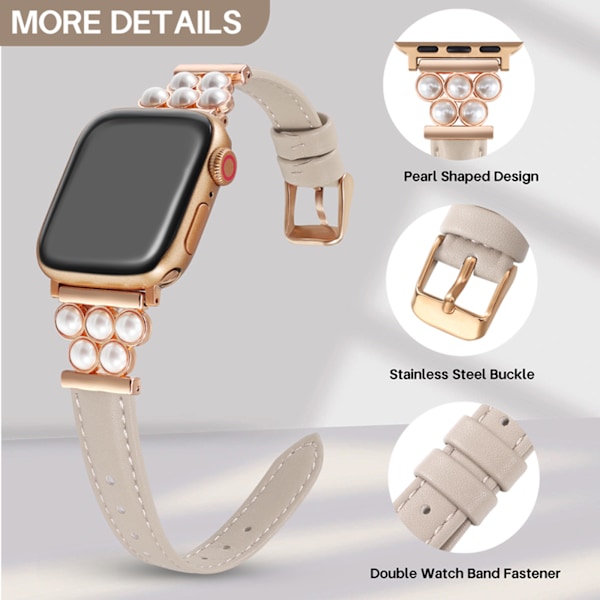 Passer til Apple watchS10-1 generasjons klokkearmbånd mikrofiber skinn liten midje perle moterem White 38mm/40mm/41mm/42（series10）