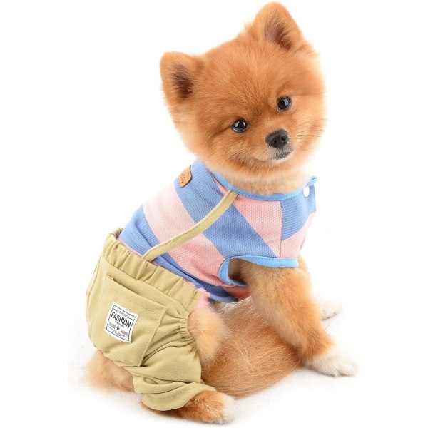 Husdjur bredrandig skjortoverall kläder jumpsuit för små hundar katter pojke flicka valp tröja väst med byxor söt Yorkie Chihuahua kläder