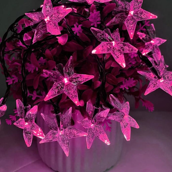 Sun Star ljusslinga, solcellslampor för utomhusbruk, solstjärnljusslinga för utomhusbruk, vattentät (6 m 30 LED, rosa)