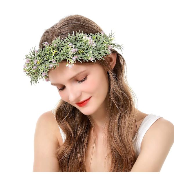 Blomsterkrone til kvinder, blomsterhovedbånd, blomsterkrans, glorie med bånd, boho, lilla, til bryllupsfest