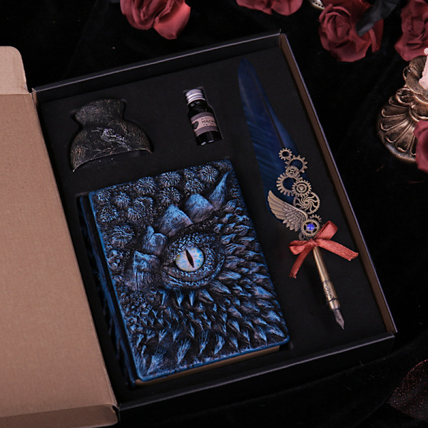 Peacock Mechanical Punk Style Wings Pen Dip Ink Set (Excluding Notebook/Notepad) Mörkblå