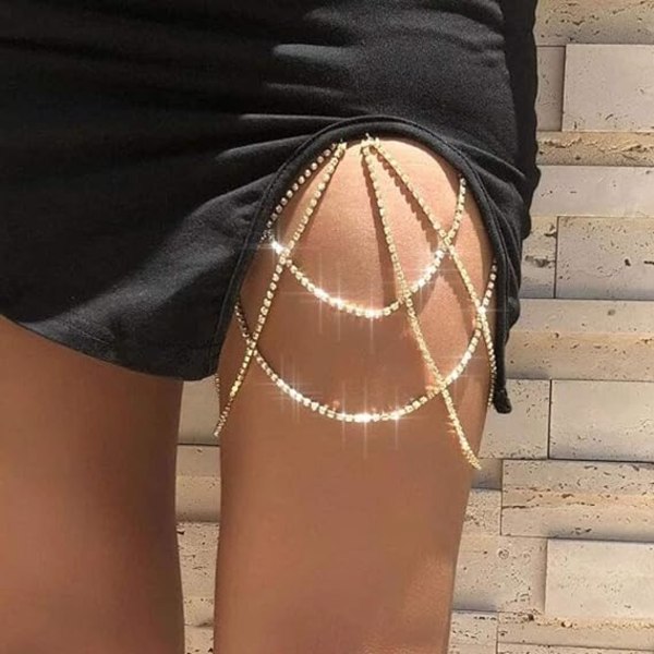 Boho krystallbenkjeder Rhinestone Body Chain Rave Party Lårkjede Body Jewelry Tilbehør for kvinner og jenter