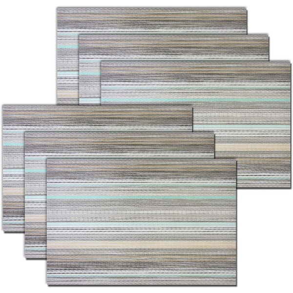 Stilfulde dækkeservietter til spisebordssæt med 6, tykkere og tættere krydsvævede dækkeservietter skridsikre vinyl vaskbare bordmåtter (Multi Teal)
