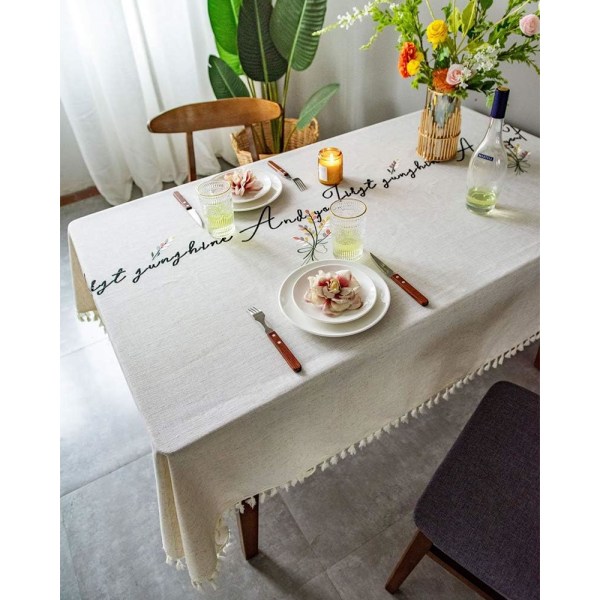 Blommig och bokstavsbroderad bordsduk Frans Bordsduk Långt bordsöverdrag för kök Matplats, Fest, Högtid (Blomma A, 55\"x79\")