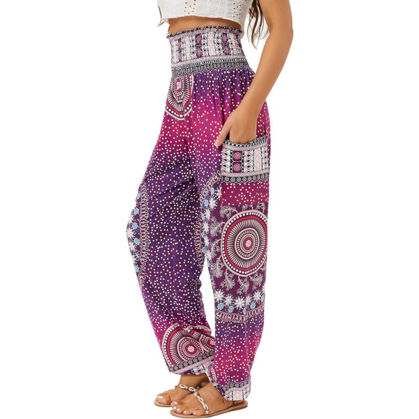 2 stk. Haremsbukser til kvinder, High Waist Yoga Boho Bukser med lommer