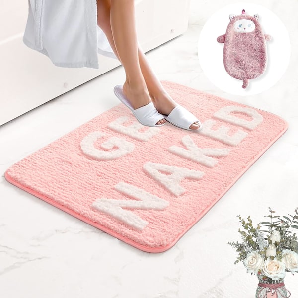 Få Nøgen Bademåtte Pink，Sød Pink Badeværelse Tæpper，Sjovt Blødt Mikrofiber og Super Absorberende Bademåtter，Sjov Skridsikker，Maskinvaskbar Bademåtte，32\" x 20\"