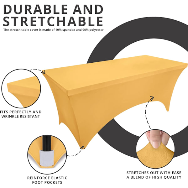 Kök Spandex Bordsduk 2-pack [6FT, Guld] Åtsittande, Tät, Tvättbar och Slitstark Stretch Rektangulär Uteplats Bordsduk