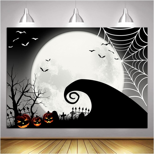 Pumpkin Jack Bat Moon Halloween Scary Party Banner Nyfødt Baby Shower Foto Baggrund 7x5ft Vinyl Happy Halloween Festartikler