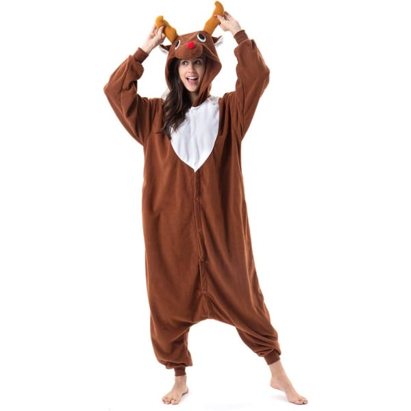 Unisex Vuxen Tecknad Kostym Halloween Jul Sovkläder Jumpsuit Onesies Plysch Cosplay Pyjamas Kaffe Ren L