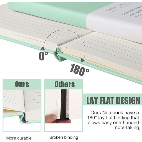 Linjeret notesbog, (æggeskalsgrøn), 160 sider, medium 5,7 tommer x 8 tommer - 100 gsm tykt papir, hardcover