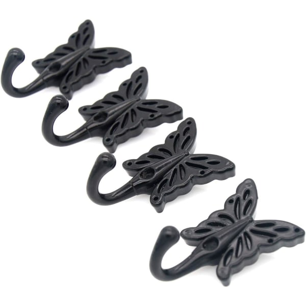 4 st svarta fjärilsformade väggkrokar väggmonterad galge för kappa kläder hatt handduk (längd 1-3/8-in bredd 2-11/64-in)