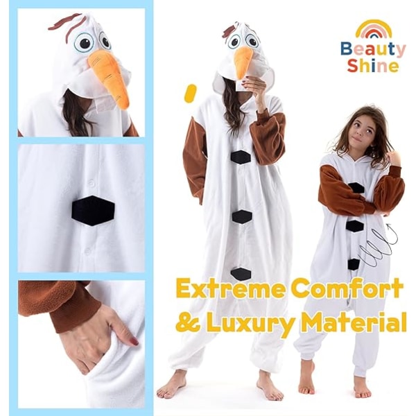 Unisex Vuxen Cartoon Kostym Halloween Jul Pyjamas Jumpsuit Onesies Plysch Cosplay Pyjamas Olaf XL