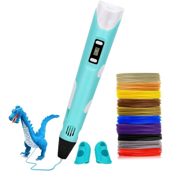 3D-penna för leksaker med LCD-skärm + 12 färger 36m 1.75mm PLA ABS-filament för barn och vuxna Black