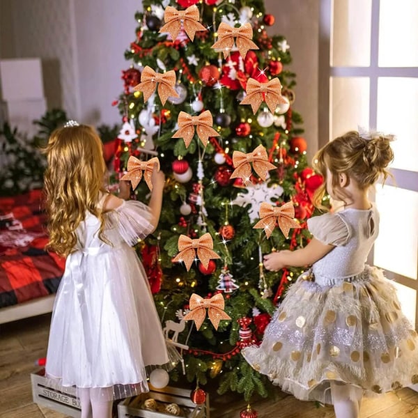10 st Glitter Julrosetter, Små Julrosetter, Glitterrosetter för Julkransar, Girlander, Julgransdekorationer, Roséguld