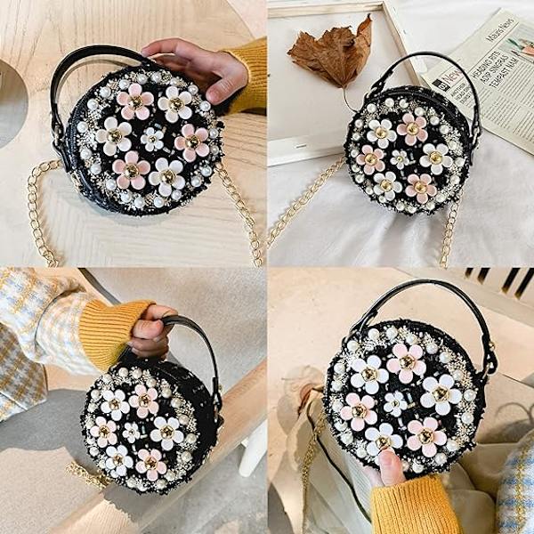 Lille pige toddler crossbody taske med perleblomster mini søde prinsesse håndtasker skulderkæde taske