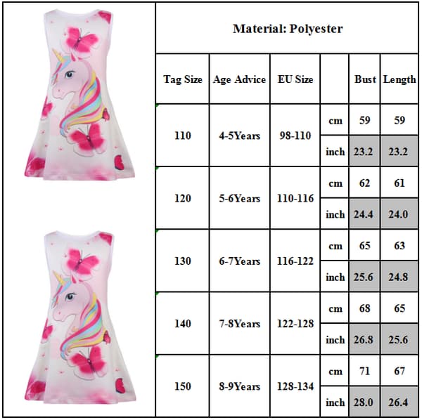 Enhörningsblommig Ärmlös Flickklänning Kostym Rosa pink 130