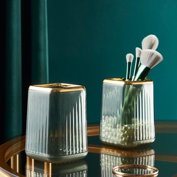 2 Piece Makeup Brush Holder Organizer, Acrylic Gold Makeup Brush Holder Container for Bathroom Countertops, Brush Holder Makeup Cups