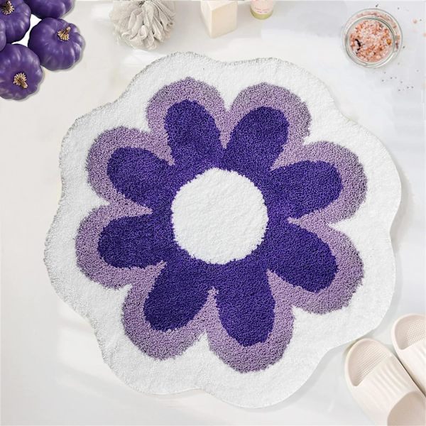 Blomsterformet badematte, uregelmessig teppe, søte rosa baderomsmatter, mikrofiber badematte, maskinvaskbar myk absorberende, 23,6x23,6 tommer