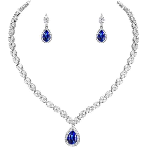 Vitguld/guldpläterade kvinnor Cubic Zirconia CZ Marquise Teardrop Bridal Tennis Halsband och Drop Örhänge Set för bröllopsbrudar