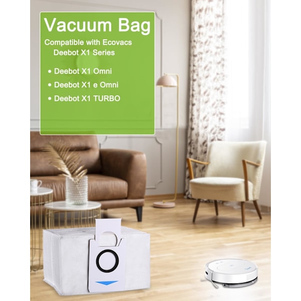 Pakke med 12 støvsugerposer tilbehør kompatibel med Ecovacs Deebot X1 Omni, X1 e Omni, udskiftningsstøvpose til ecovacs deebot støvsuger