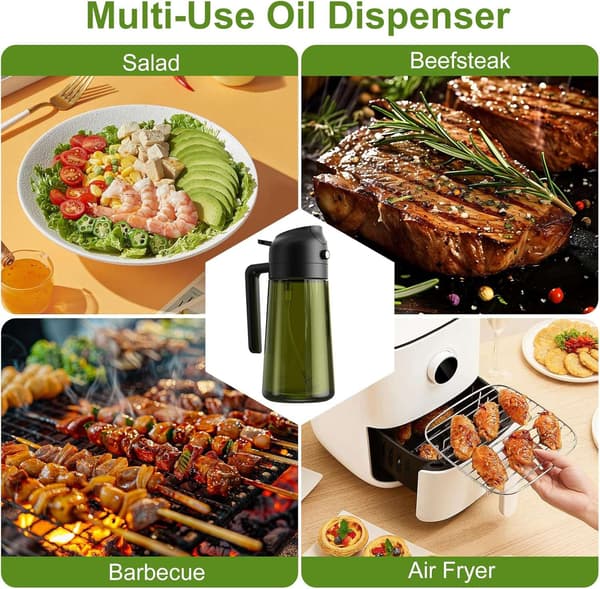 2-i-1 Oljespray & Dispenser – Mörk Glasflaska för Matlagning & Grillning Transparent