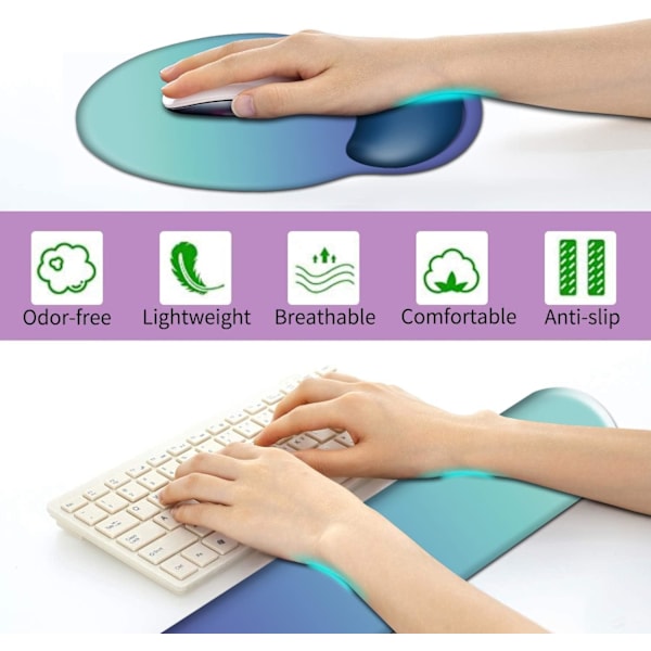 Håndledsstøtte til tastatur og musemåtte med håndledsstøtte, memory foam-sæt til spil og kontor, behagelig og let til nem skrivning og smerte...