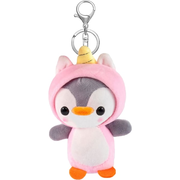 Plysch, en söt pingvin gosedjur klädd som en enhörning, plysch pingvin för pojkar och flickor, en födelsedagspresent Nyckelring Unicorn 5,5 tum)