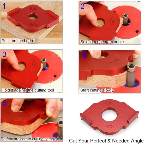 Sett med 3 Radius Jig Router-maler, Aluminiumlegering Routing Avrundede Hjørner Router Bit Maler for Trefresemaskiner, R10 R15 R20 R25 R30 R35