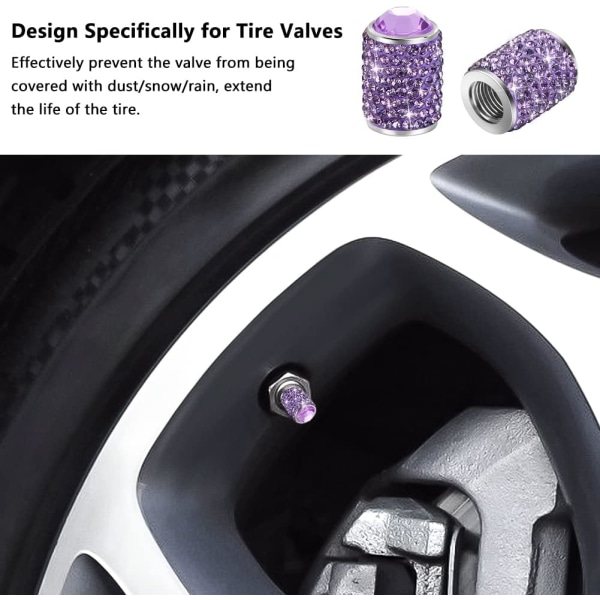 Bling-rengasventtiilin korkit, Crystal-rengaskorkit kiiltävät strassiuniversaalit auton pölytiiviit rengasventtiilin korkit autoon, maasturiin, moottoripyörään, polkupyörään, kuorma-autoon (violetti)