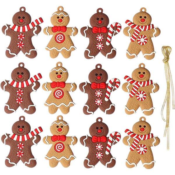 12 stycken pepparkaksgubbe julgransprydnad, original juldekorationer, julgransprydnad, att hänga på julgranen med hjälp av ett snöre