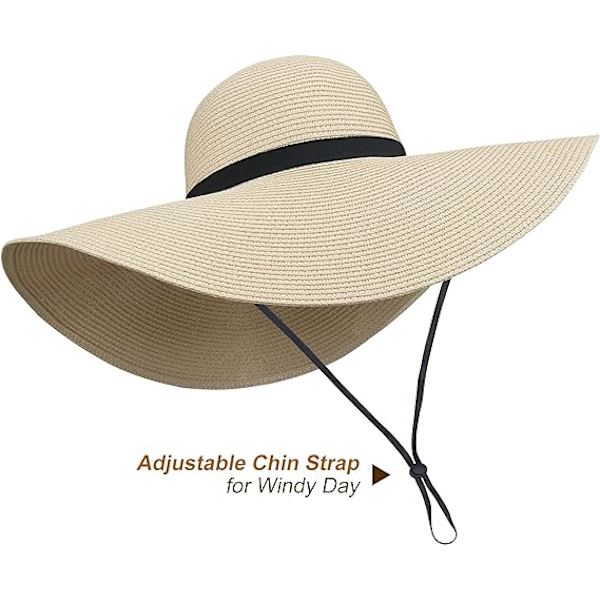 Dame Bredskygget Solhat UPF50 Halm Sommerhat Floppy Strandhat Roll-Up