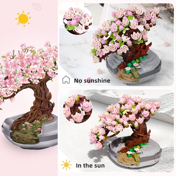 Mini tegelsten körsbärsblommor växtbyggset, Sakura Bonsai DIY simulering växt ekologi samling byggleksak