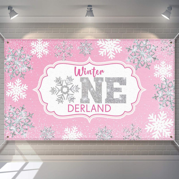 Vinter Onederland Bakgrunn Banner Rosa Sølv Snøfnugg Fotografi Bakgrunn Jenter Søt Første Jul