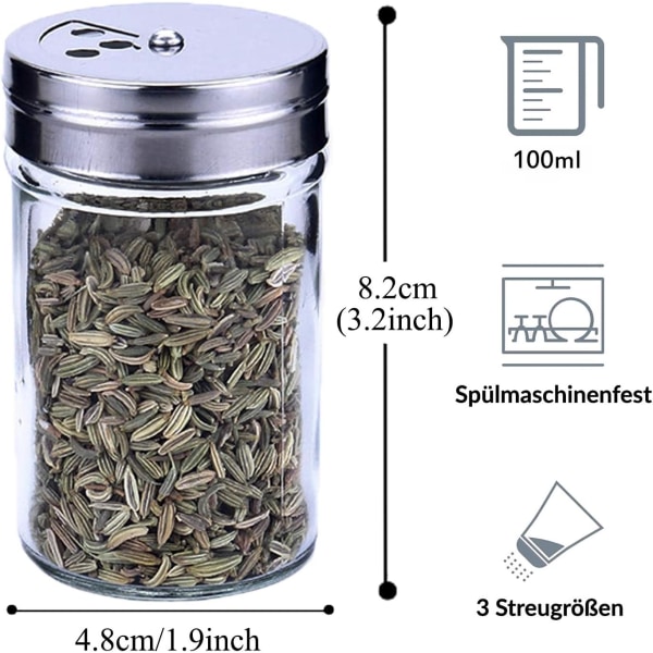 Spice Jars 4 Spice Jars & Clear Storage Jars with Lid - 100ml Airtight Storage for Tea Cereals Dried Fruits Pet Food Glass