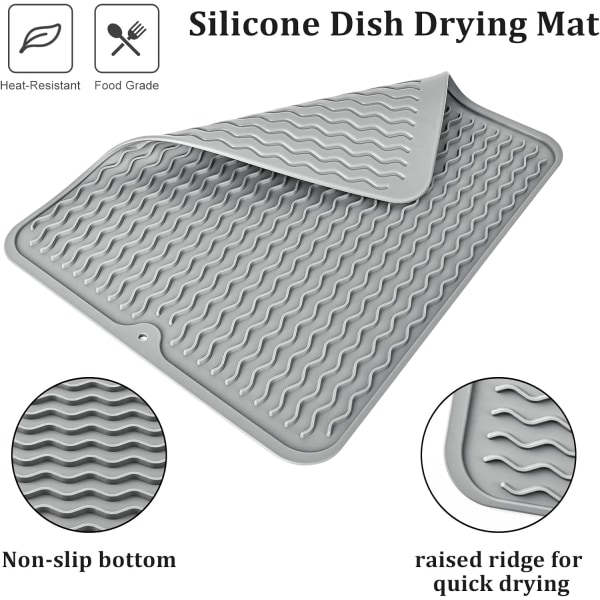 Diskmatta, silikontorkmatta Värmebeständig diskmatta Halkfri, lättrengörande torkmatta för diskbänk (40,64 cm x 30,48 cm, grå)