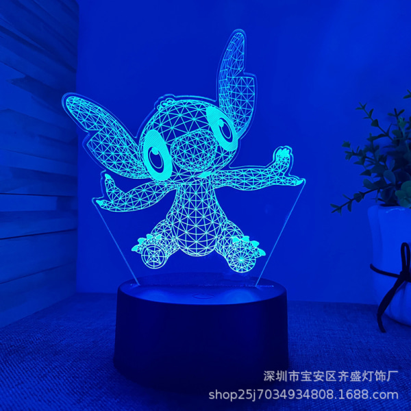 Piirretty Kawaii Stitch Lilo ja Stitch Animen Hahmo 3D Optinen Illuusio LED-Makuuhuoneen Sisustus Unipöytälamppu Kaukosäätimellä 7 Väriä