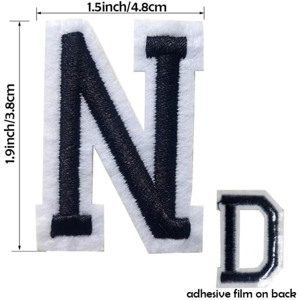 Stryge på bogstav patches 52 stykker, bogstav patches alfabet broderet patch A-Z, til hatte skjorter jeans tasker sort sort52