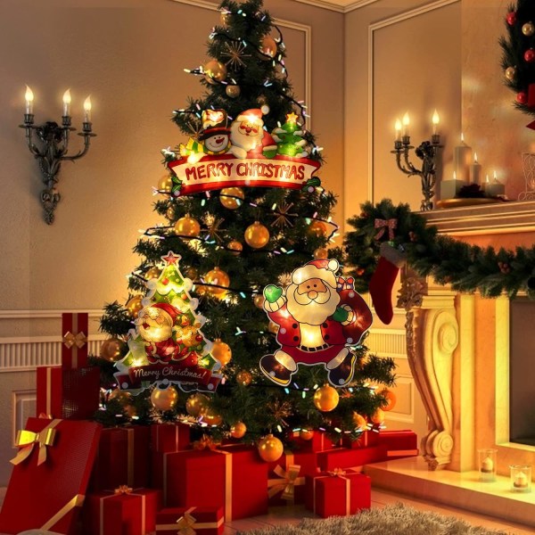 3 st Upplyst julfönstersilhuettdekoration Lys upp jultomten Julgran Merry Christmas Batteridrivs med sug