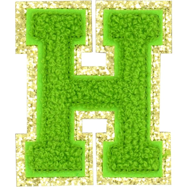 Englanninkielinen H-kirjain silitettävä korjausmerkki Aakkoset ompelu applikaatiot vaatemerkit, kultaisella kimaltelevalla reunuksella, liima takatarra (vihreä H）HGreen