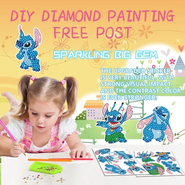 9 stk 5D Stitch DIY Diamond Art Painting Stickers Kit, Lilo DIY Creative Diamond Mosaic Sticker