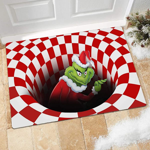 Illusjonsdørmatte, juledekorasjon sklisikker dørmatte, 3D visuell illusjon myk teppe. (Rød, 20in x 31.5in)
