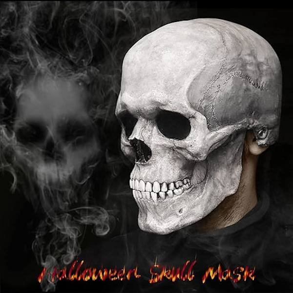 Ihmisen kallo naamio liikkuvalla leualla, pelottava Halloween-naamio, täyspäinen kallo naamio realistinen lateksi
