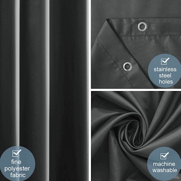 Dusjforheng Anti Mugg Resistent Vanntett Bad Gardiner Mørk Grå Vaskbar Polyester Stoff 100x200cm  39x78 Tommer